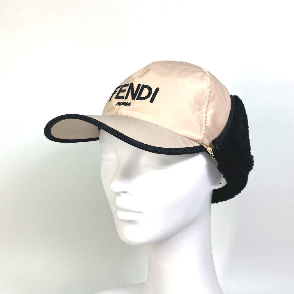 FENDI FXQ679 Logo Flight Cap with Boa Lining, Polyester, Women's, Pink