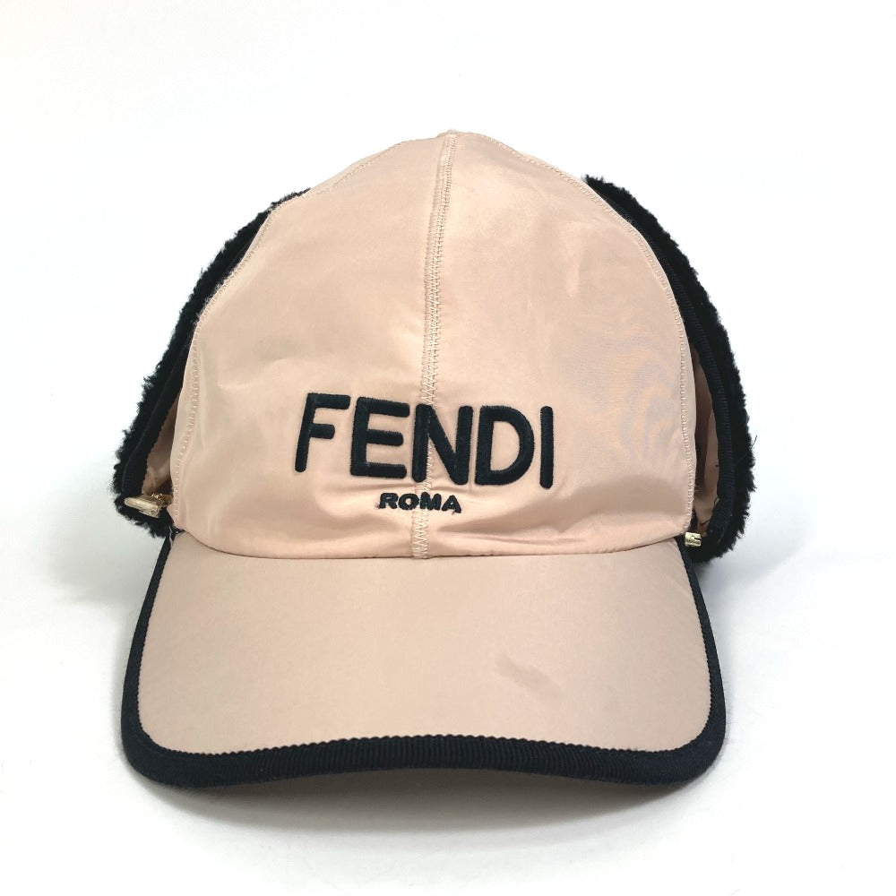 FENDI FXQ679 Logo Flight Cap with Boa Lining, Polyester, Women's, Pink