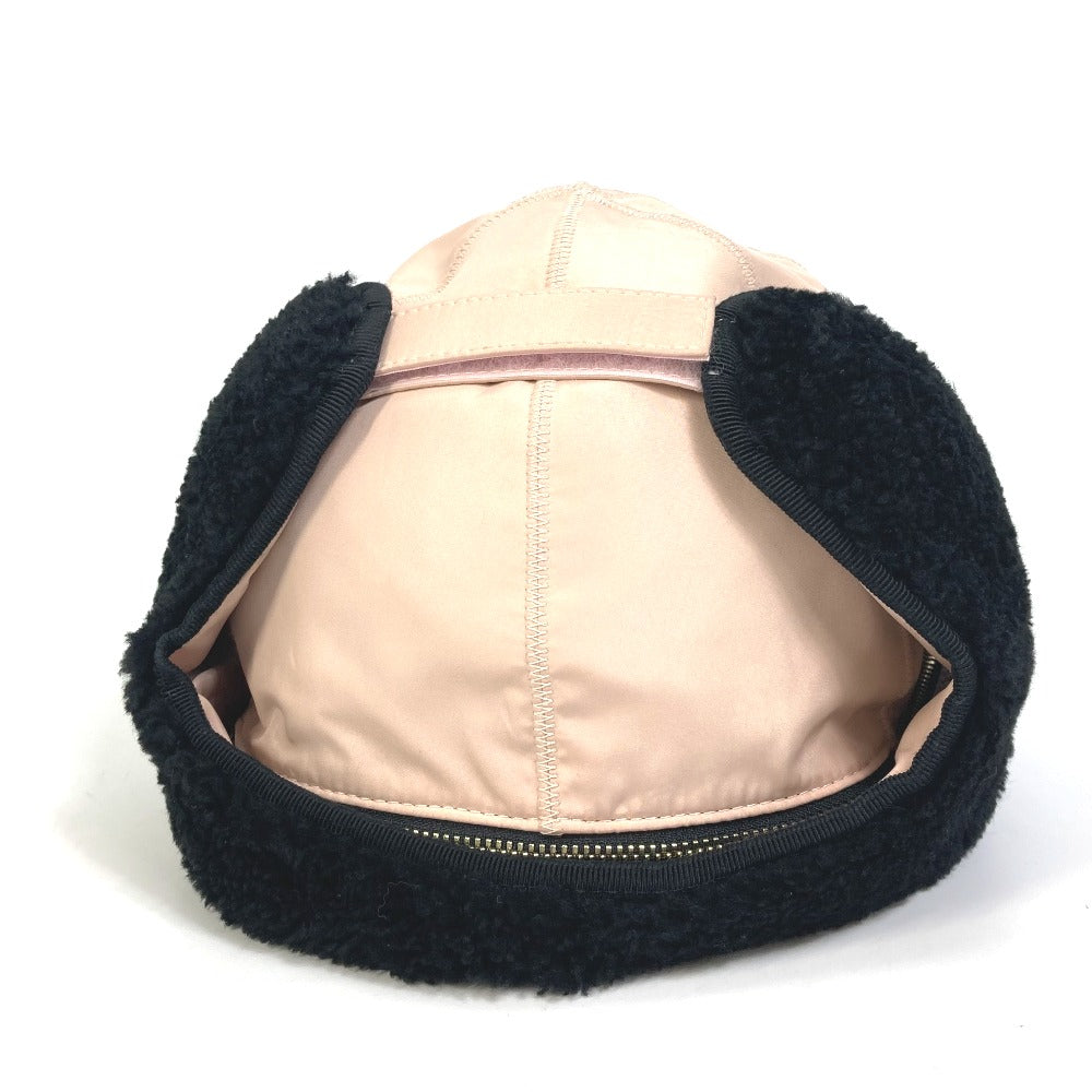 FENDI FXQ679 Logo Flight Cap with Boa Lining, Polyester, Women's, Pink