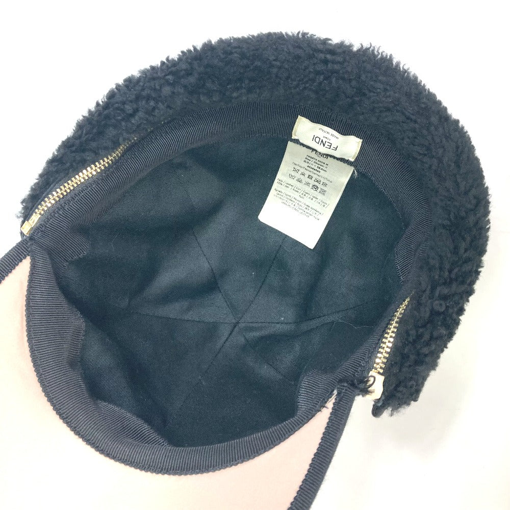 FENDI FXQ679 Logo Flight Cap with Boa Lining, Polyester, Women's, Pink
