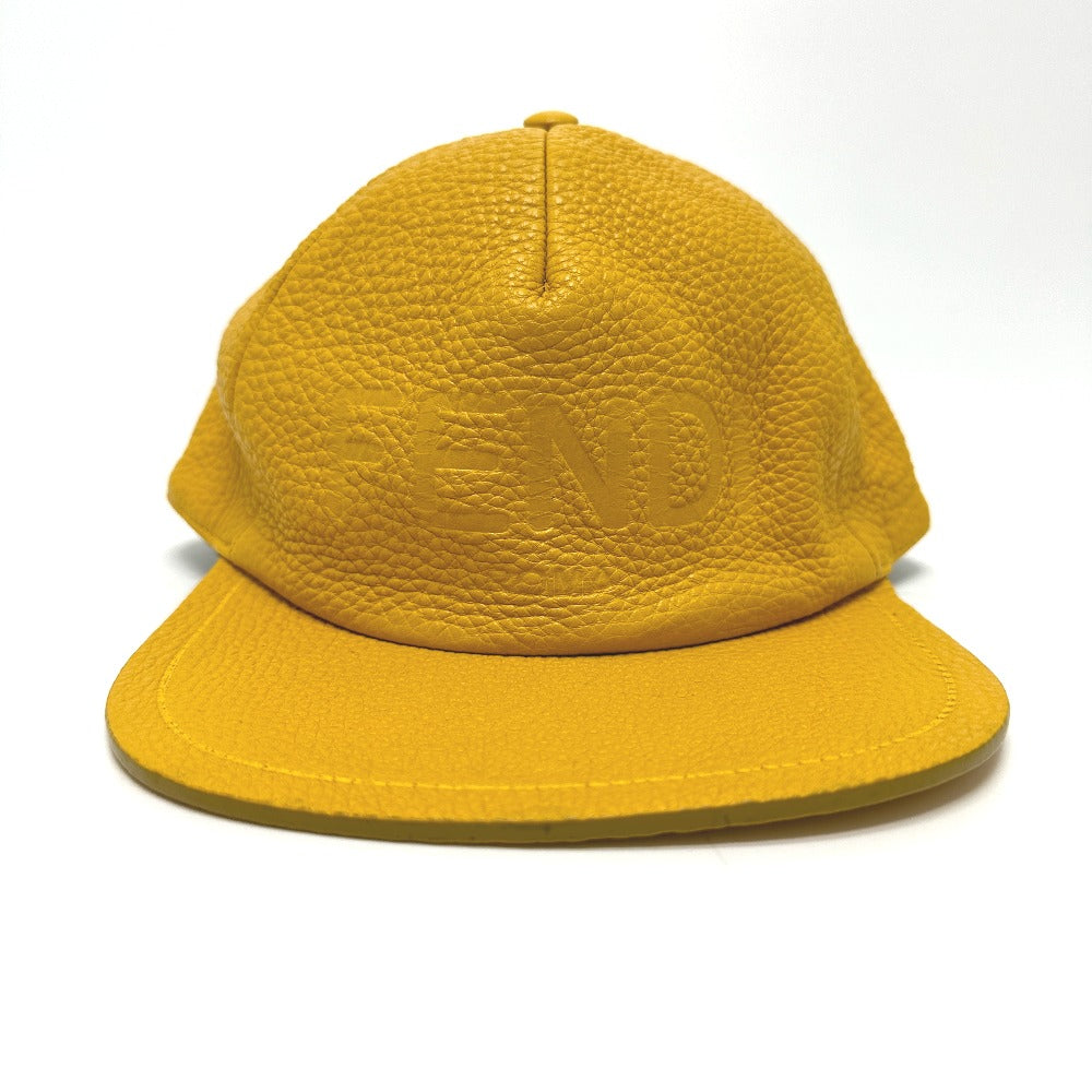 FENDI FXQ768 Logo Cap Leather Men's Yellow