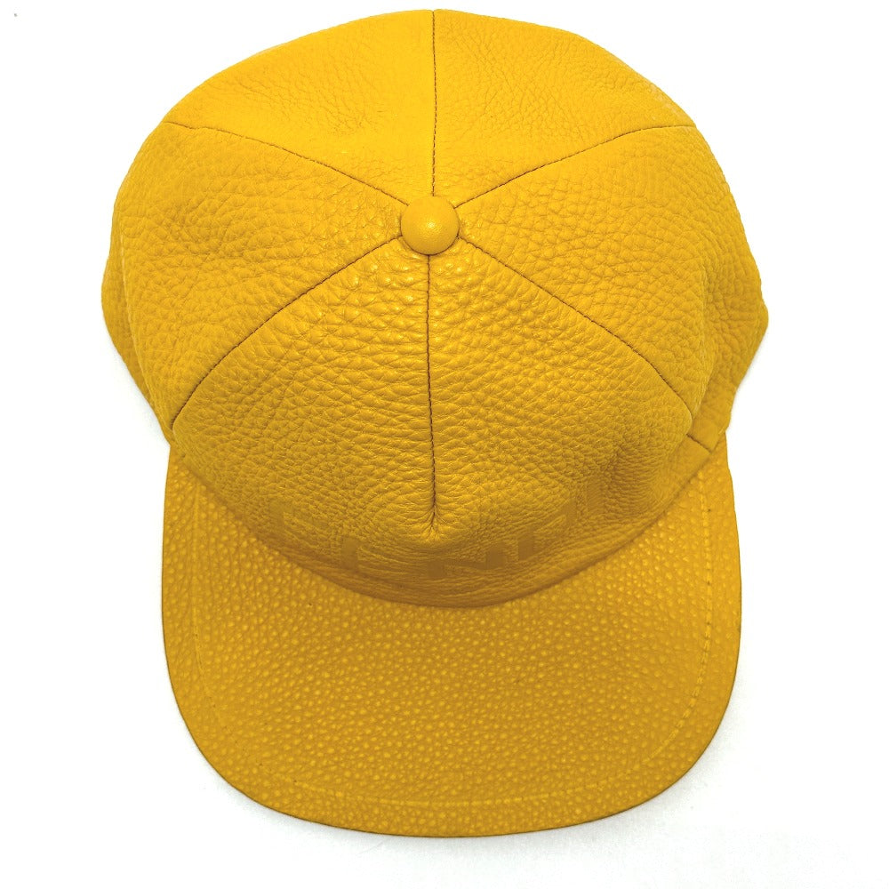 FENDI FXQ768 Logo Cap Leather Men's Yellow
