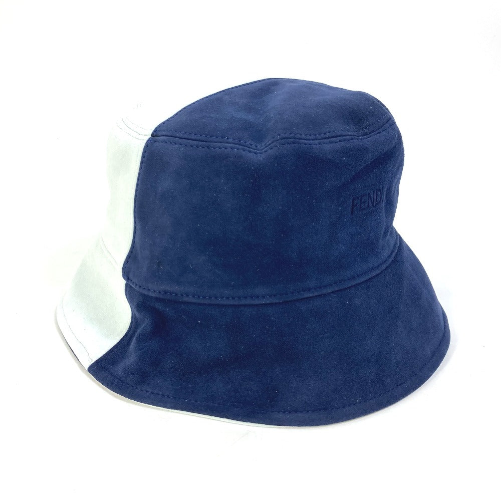 FENDI FXQ801 Logo Two-Tone Bucket Hat, Bob Hat, Goatskin, Men's, Blue