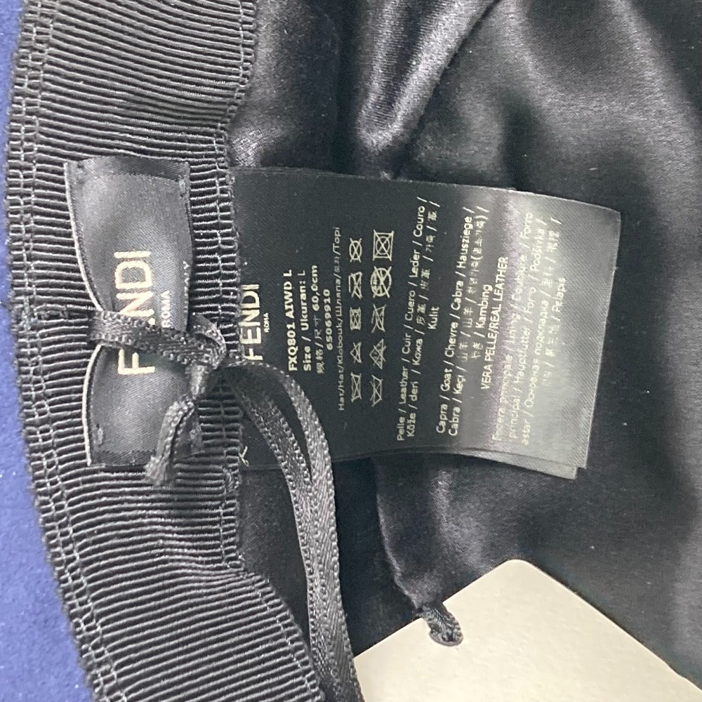 FENDI FXQ801 Logo Two-Tone Bucket Hat, Bob Hat, Goatskin, Men's, Blue