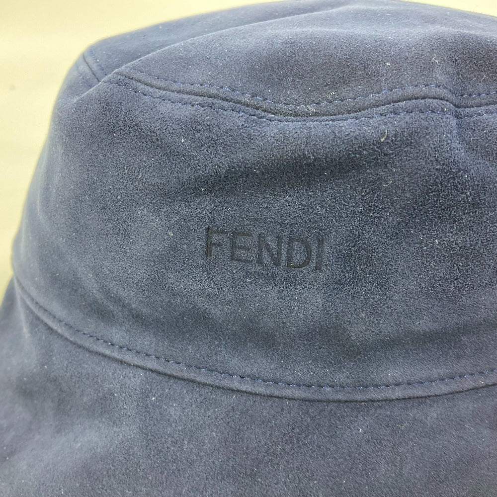 FENDI FXQ801 Logo Two-Tone Bucket Hat, Bob Hat, Goatskin, Men's, Blue