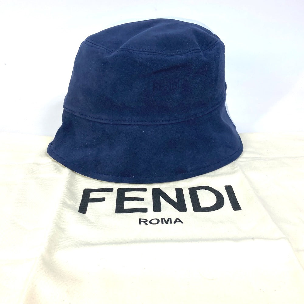 FENDI FXQ801 Logo Two-Tone Bucket Hat, Bob Hat, Goatskin, Men's, Blue
