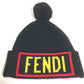 FENDI FXQ056 Two-Tone Logo Pom-Pom Beanie Hat, Knit Cap, Wool, Women's, Pink