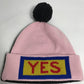 FENDI FXQ056 Two-Tone Logo Pom-Pom Beanie Hat, Knit Cap, Wool, Women's, Pink
