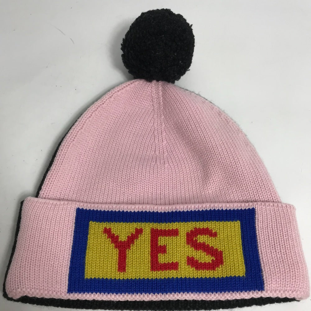 FENDI FXQ056 Two-Tone Logo Pom-Pom Beanie Hat, Knit Cap, Wool, Women's, Pink