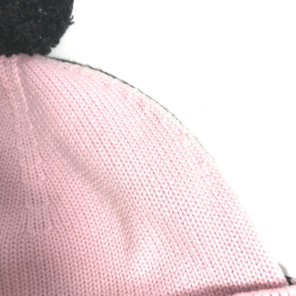 FENDI FXQ056 Two-Tone Logo Pom-Pom Beanie Hat, Knit Cap, Wool, Women's, Pink