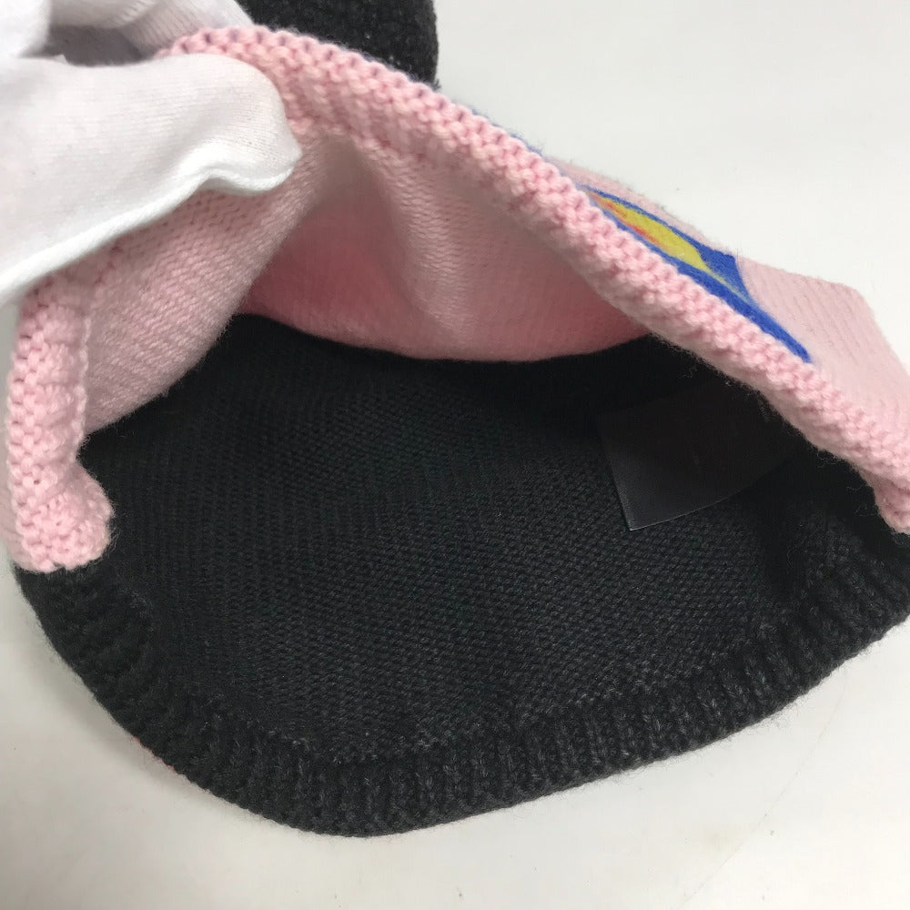 FENDI FXQ056 Two-Tone Logo Pom-Pom Beanie Hat, Knit Cap, Wool, Women's, Pink