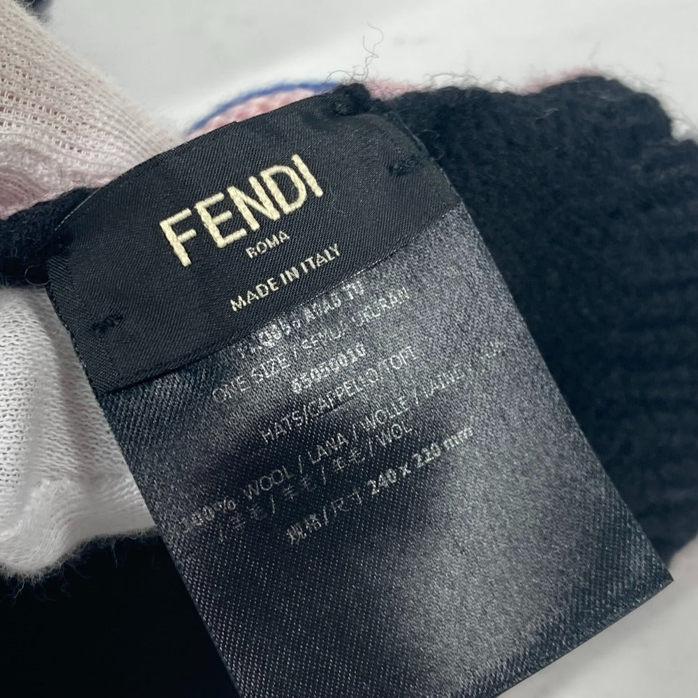 FENDI FXQ056 ポンポン付き ロゴ ビーニー 帽子 ニット帽 ニットキャップ ニット帽 ウール レディース