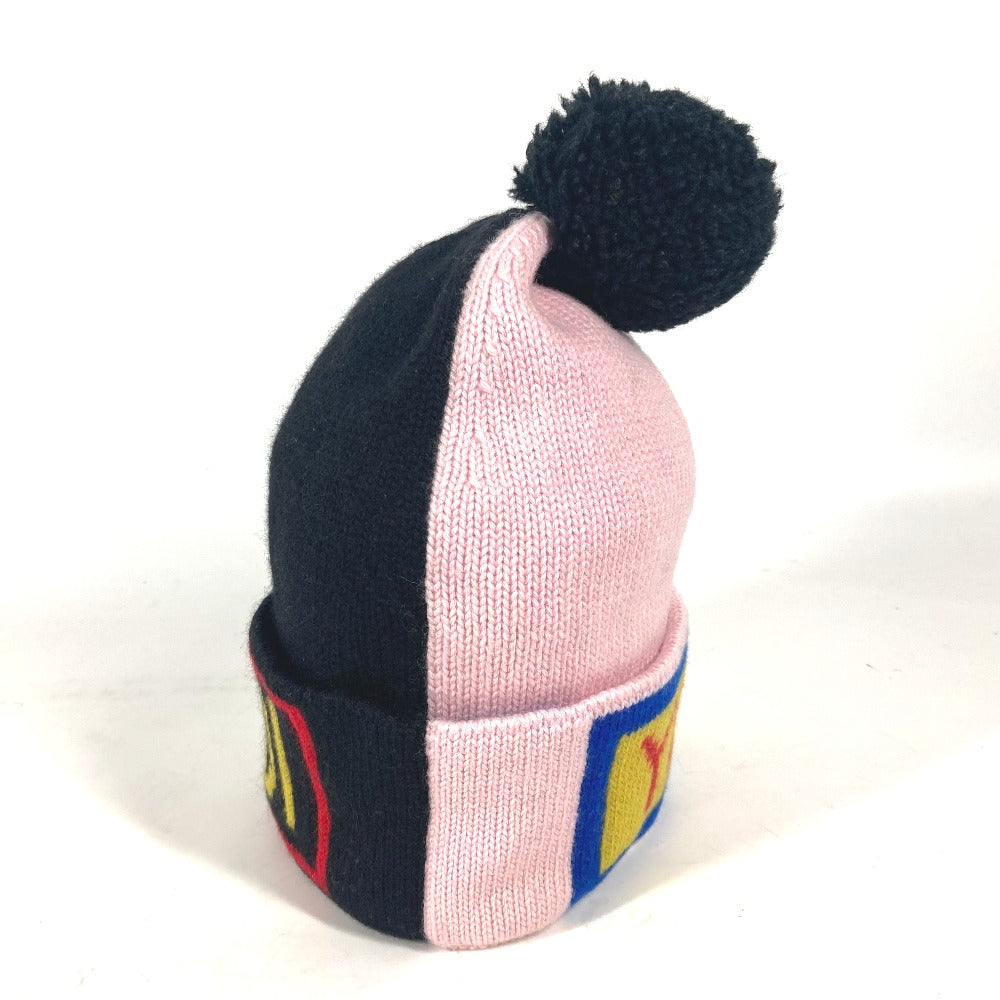 FENDI FXQ056 Logo Beanie Hat with Pom Pom Knit Cap Knit Cap Wool