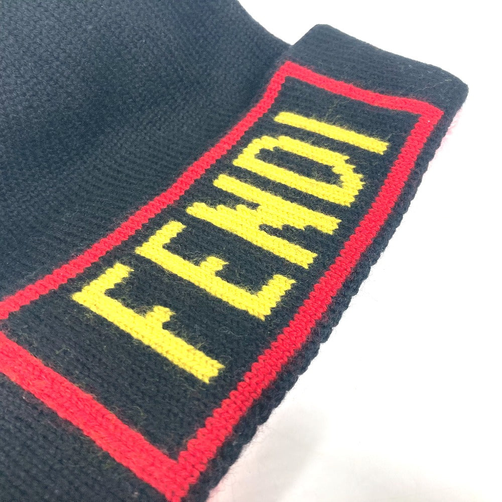 FENDI FXQ056 Logo Beanie Hat with Pom Pom Knit Cap Knit Cap Wool