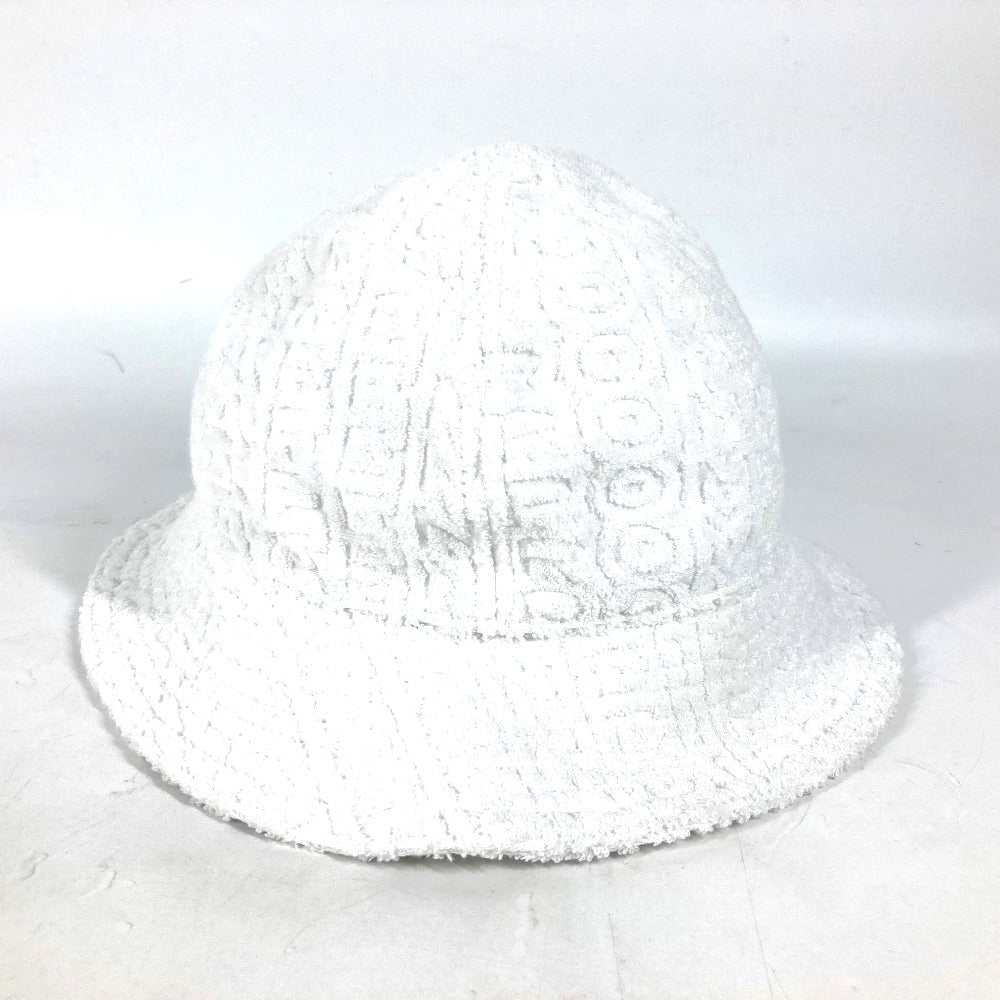 FENDI FXQ982 Marc Jacobs Zucca Logo Bucket Hat, Bob Hat, Pile Hat, Cotton, Women's, White