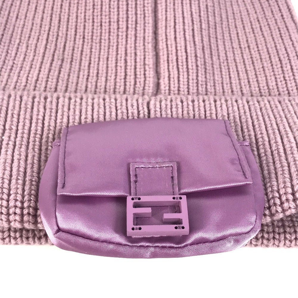 FENDI FXQ938 バケットバッグデザイン ロゴ ポケット付き ビーニー 帽子 ニット帽 ニットキャップ ニット帽 ウール レディース パープル - brandshop-reference