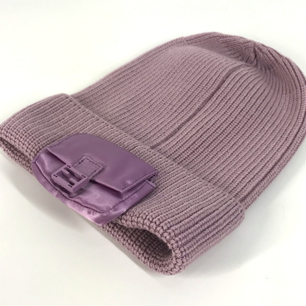 FENDI FXQ938 バケットバッグデザイン ロゴ ポケット付き ビーニー 帽子 ニット帽 ニットキャップ ニット帽 ウール レディース パープル - brandshop-reference