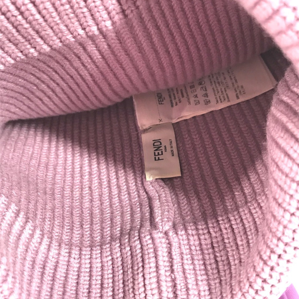 FENDI FXQ938 バケットバッグデザイン ロゴ ポケット付き ビーニー 帽子 ニット帽 ニットキャップ ニット帽 ウール レディース パープル - brandshop-reference