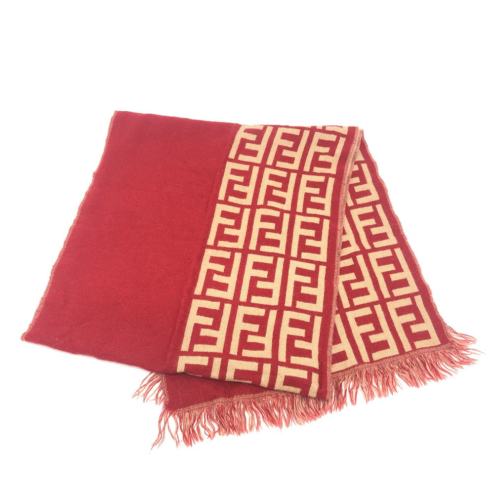 FENDI ズッカ柄 ファッション小物 防寒具 ストール リバーシブル マフラー ウール レディース レッド
