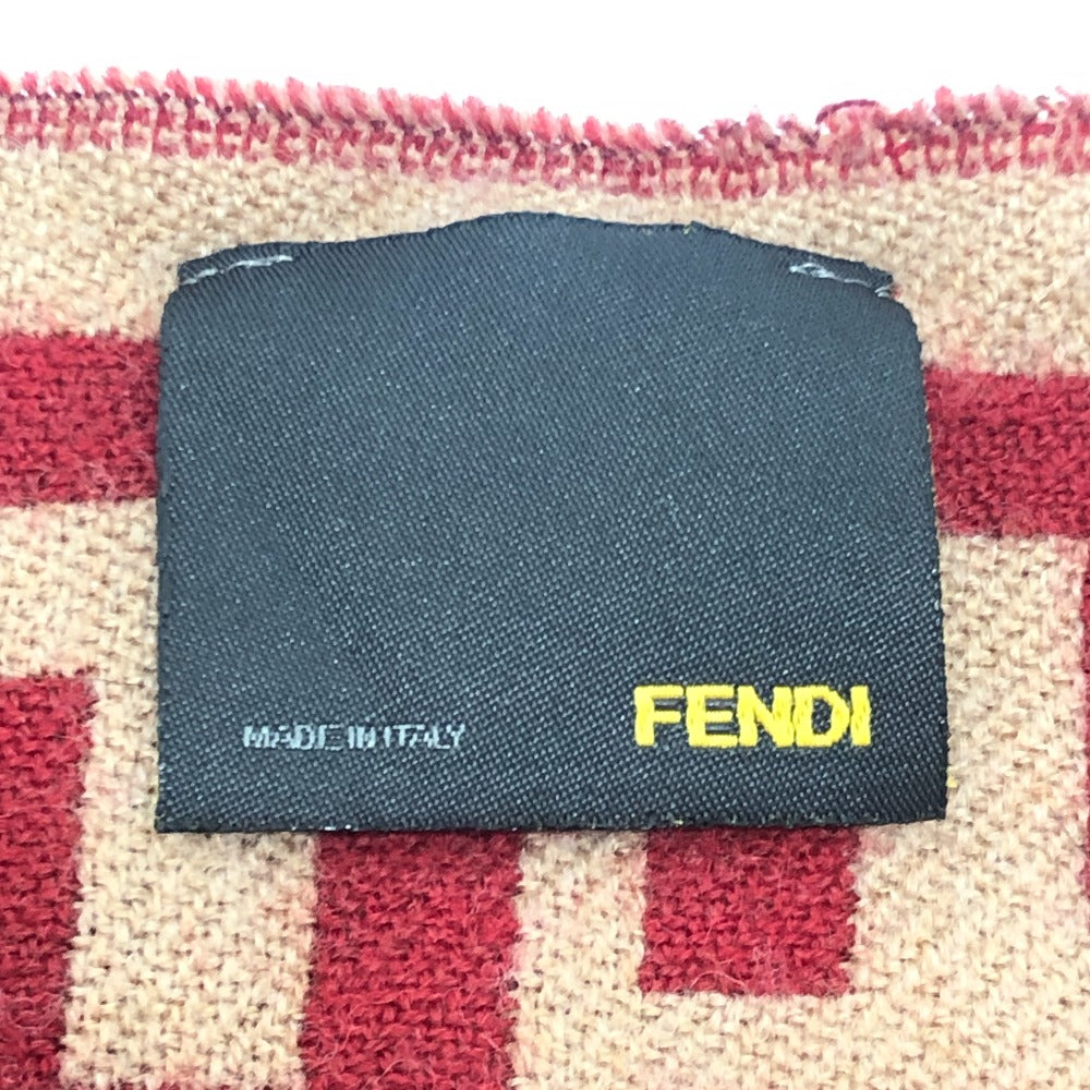 FENDI ズッカ柄 ファッション小物 防寒具 ストール リバーシブル マフラー ウール レディース レッド