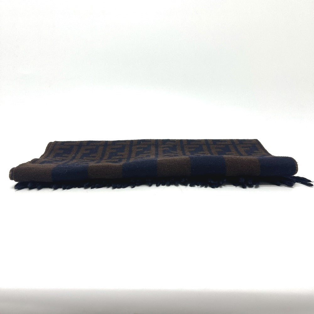 FENDI ズッカ柄 ペカン マフラー フリンジ ストール 防寒具 マフラー ウール レディース ネイビー