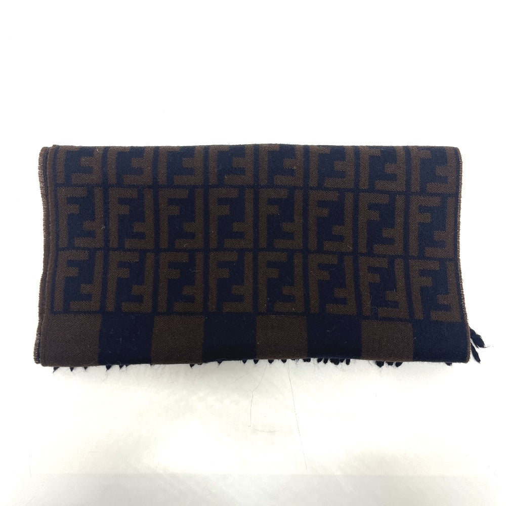 FENDI ズッカ柄 ペカン マフラー フリンジ ストール 防寒具 マフラー ウール レディース ネイビー