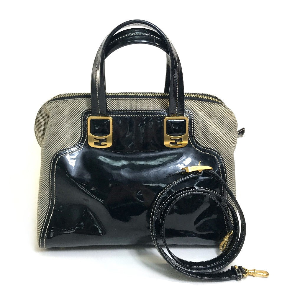FENDI enamel Chameleon bag, 2-way shoulder bag/handbag, canvas/patent leather, women's, black