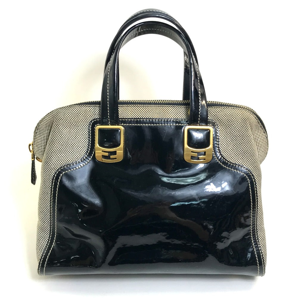 FENDI enamel Chameleon bag, 2-way shoulder bag/handbag, canvas/patent leather, women's, black