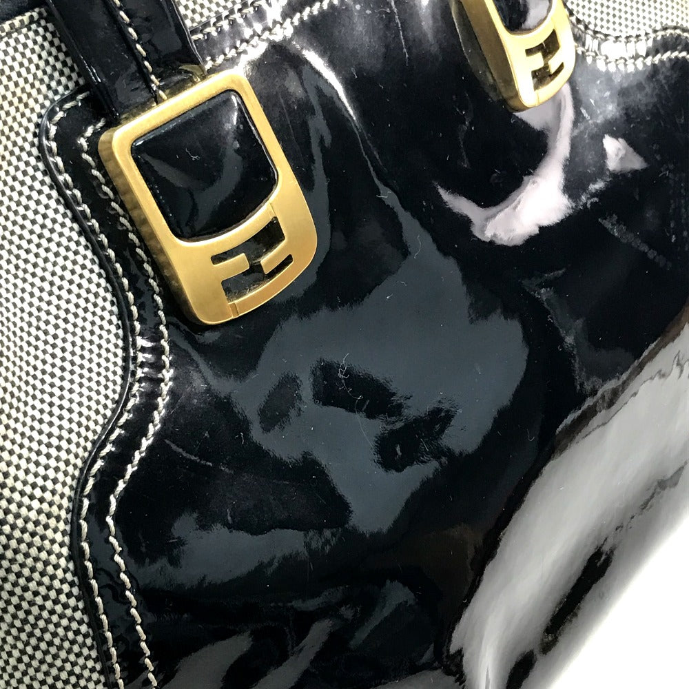 FENDI enamel Chameleon bag, 2-way shoulder bag/handbag, canvas/patent leather, women's, black