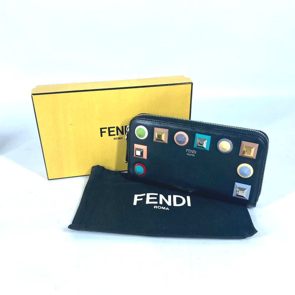 FENDI 8M0299 ロングウォレット スタッズ ラウンドファスナー 長財布 レザー ユニセックス ブラック