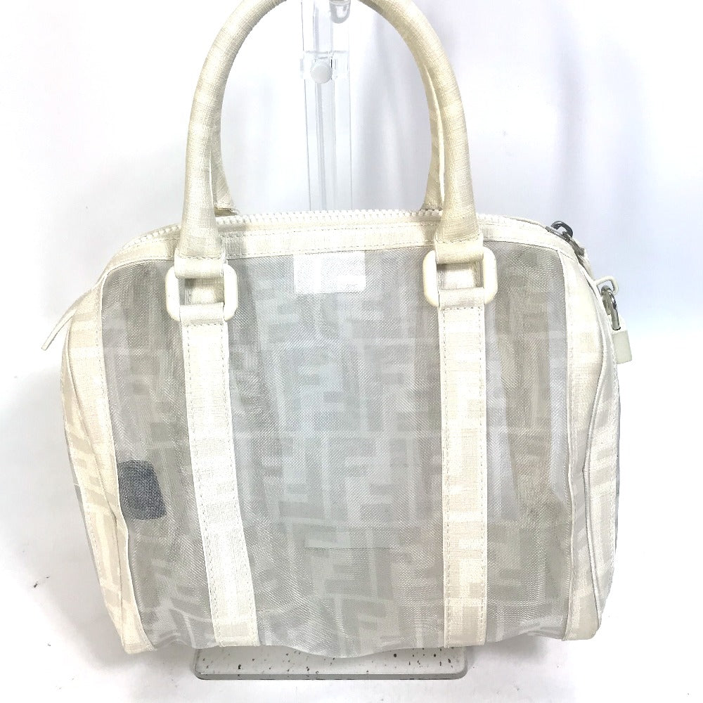 FENDI Zucca mesh mini Boston bag in white leather for women.