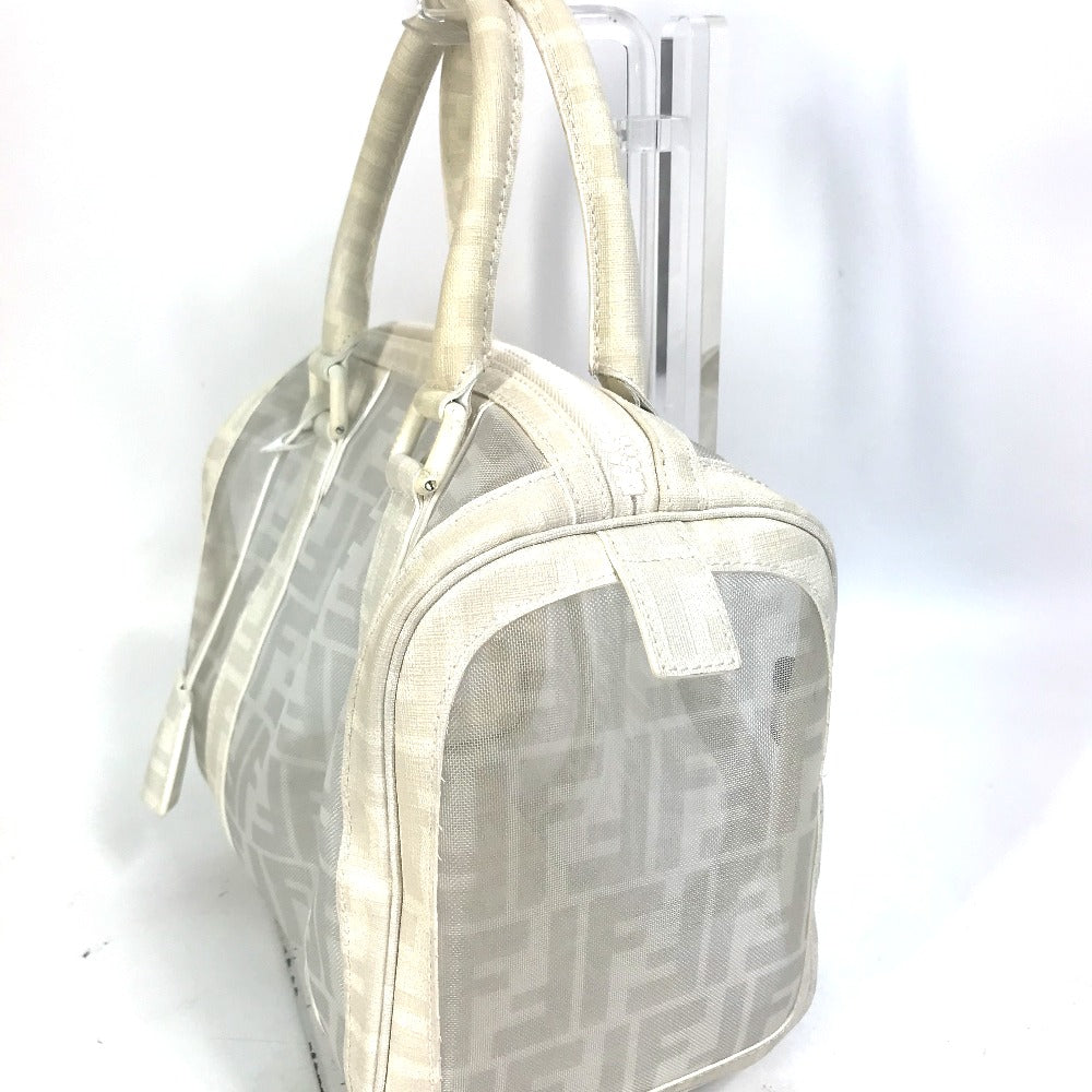 FENDI Zucca mesh mini Boston bag in white leather for women.
