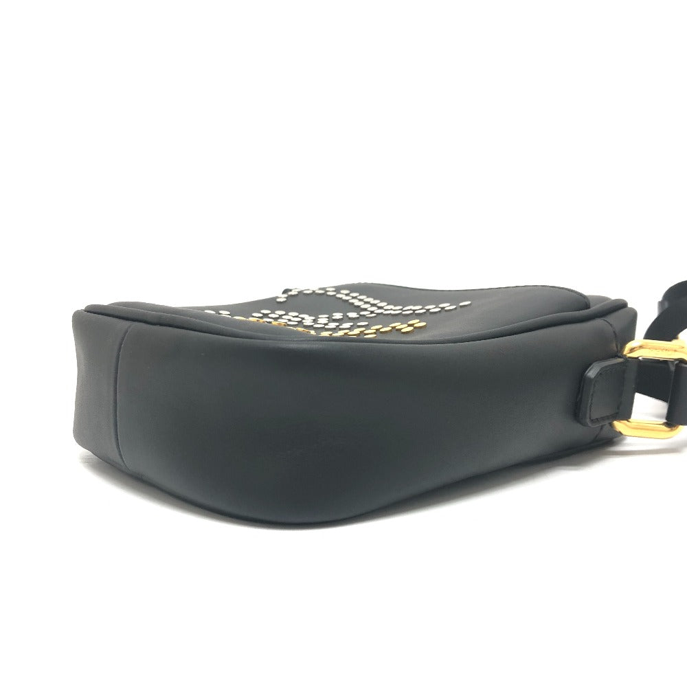 FENDI 7VA456 Calligraphy Studded Shoulder Bag Bag Bag Shoulder Bag Leather Women's Black