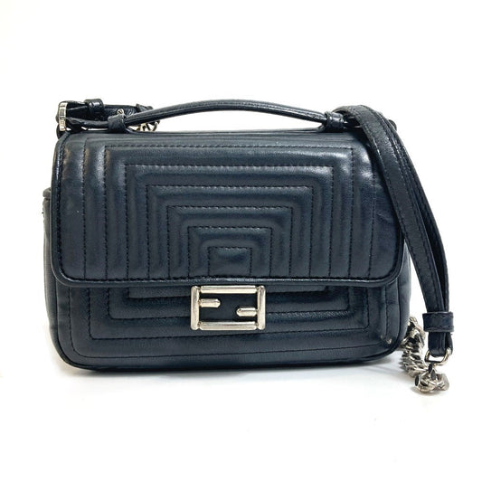 FENDI 8M0371 Double Micro Baguette Pochette, Crossbody Bag, 2-Way Mini Handbag/Shoulder Bag, Leather, Black, Women's