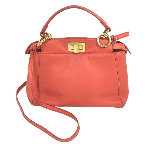 FENDI 8BN244 Mini Peekaboo Bag, 2-Way Shoulder Bag/Handbag, Leather, Women's, Salmon Pink