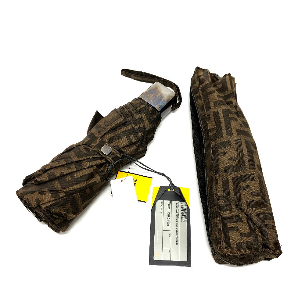 FENDI ズッカ柄  アンブレラ ケース付き 折りたたみ傘 傘 キャンバス レディース ブラウン - brandshop-reference