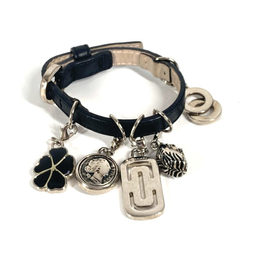 BVLGARI アイコン ロゴ チャーム アクセサリー バングル ブレスレット レザー レディース ブラック - brandshop-reference