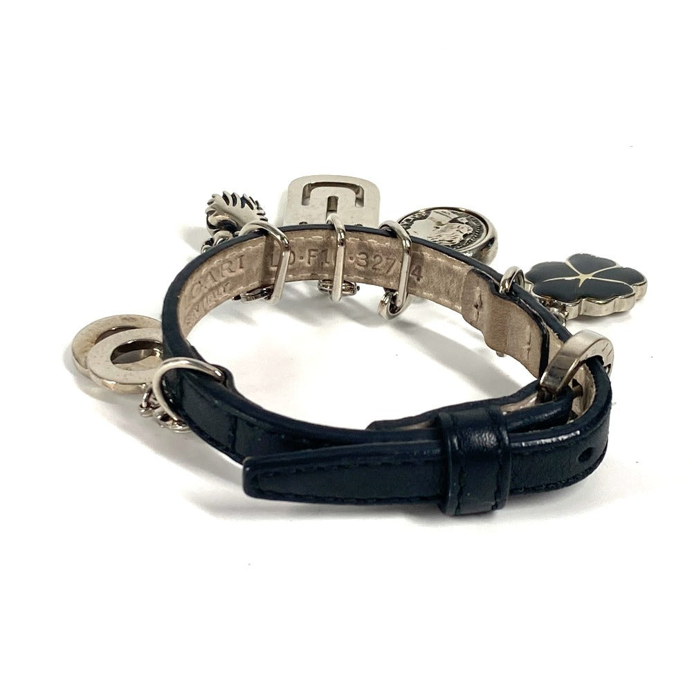 BVLGARI アイコン ロゴ チャーム アクセサリー バングル ブレスレット レザー レディース ブラック - brandshop-reference