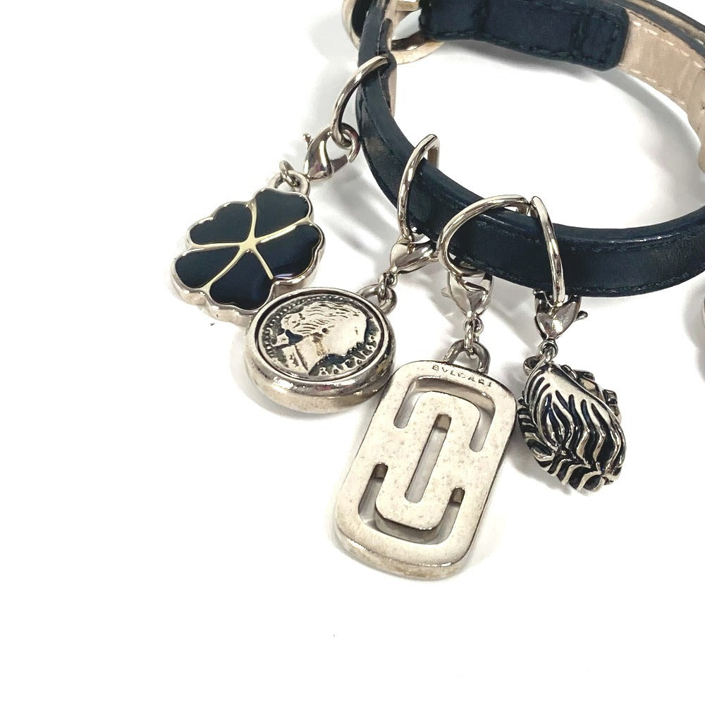 BVLGARI アイコン ロゴ チャーム アクセサリー バングル ブレスレット レザー レディース ブラック - brandshop-reference