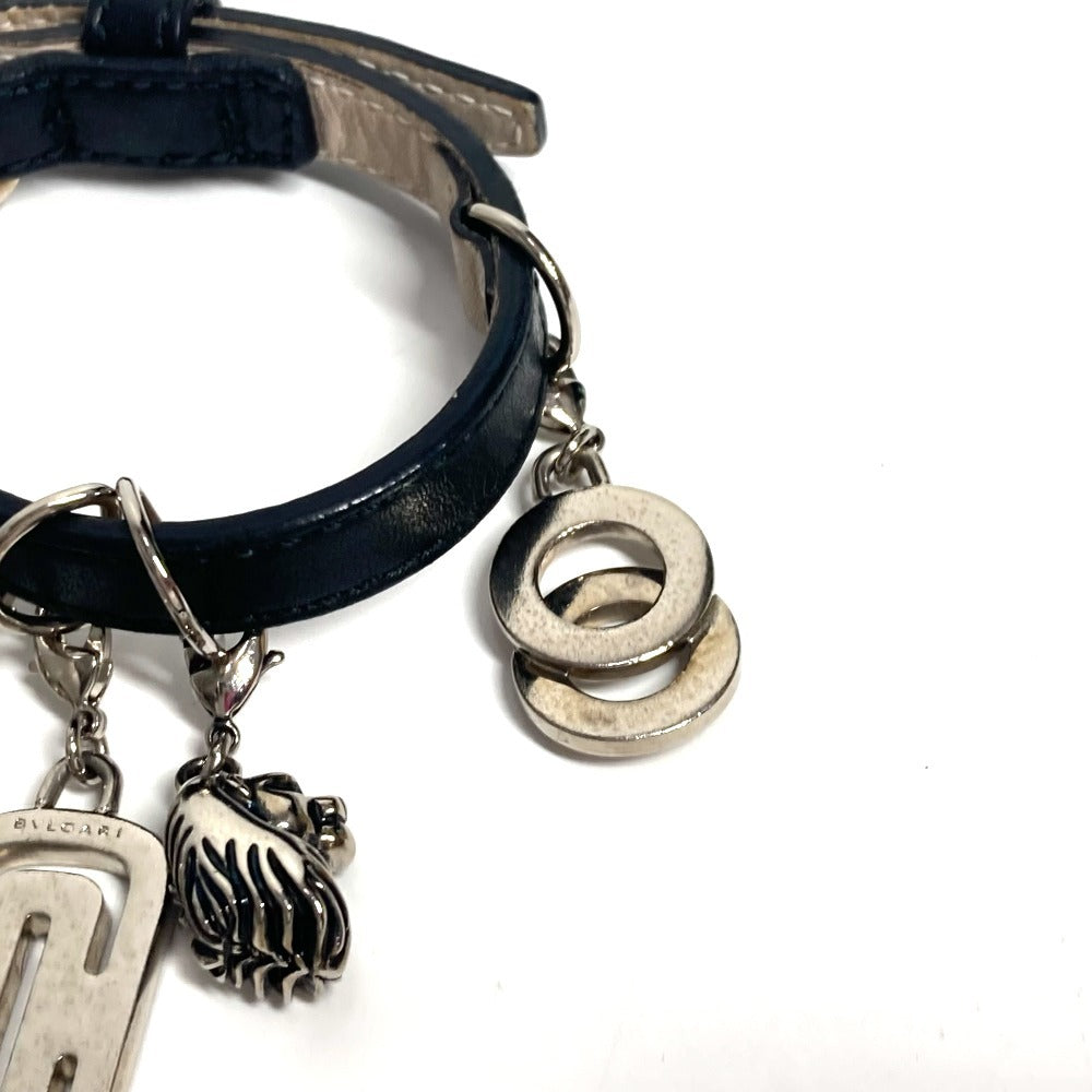 BVLGARI アイコン ロゴ チャーム アクセサリー バングル ブレスレット レザー レディース ブラック - brandshop-reference