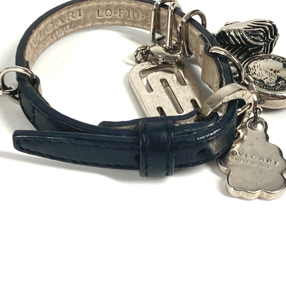 BVLGARI アイコン ロゴ チャーム アクセサリー バングル ブレスレット レザー レディース ブラック - brandshop-reference