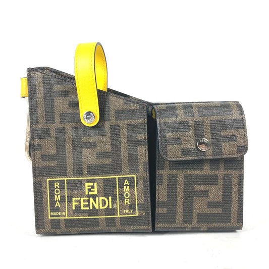 FENDI 7AR759 カラビナ付き ズッカ 携帯ポーチ バッグチャーム キーホルダー レザー/PVC ユニセックス ブラウン