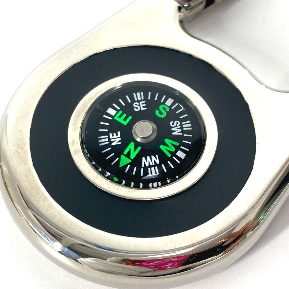 FENDI Logo compass carabiner Bag Charm Key Holder Metal Silver Used