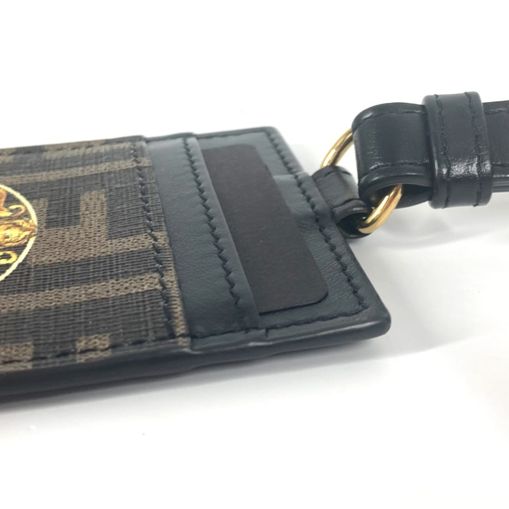 FENDI ヴェルサーチ コラボ VERSACE ロゴ フェンダーチェ FENDACE ズッカ ストラップ付 名刺入れ パスケース カードケース PVC ユニセックス ブラウン - brandshop-reference