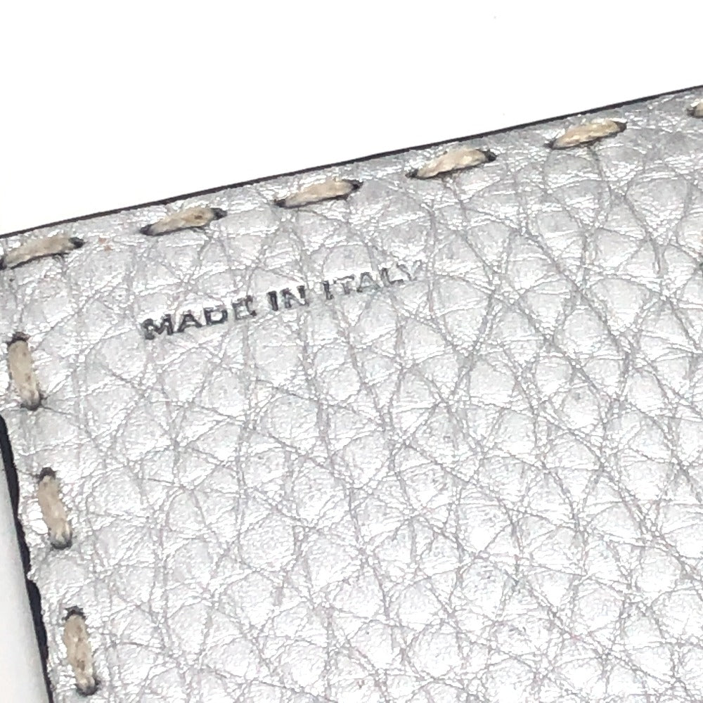 Fendi Selleria Aksesori Bifold Kad Perniagaan Pemegang Kad Jahitan Kes Kulit Perak Wanita