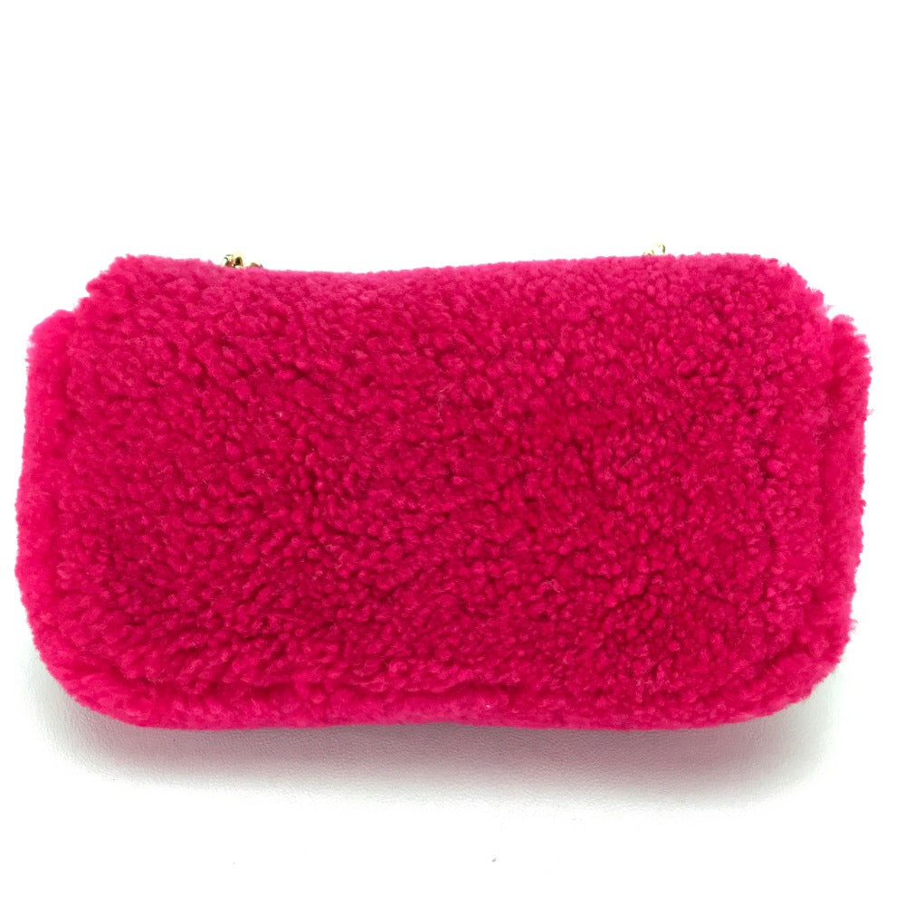 FENDI 8M0315 Mini Baguette Crossbody Pochette Shoulder Bag in Mouton, Women's, Pink and Fuchsia Pink