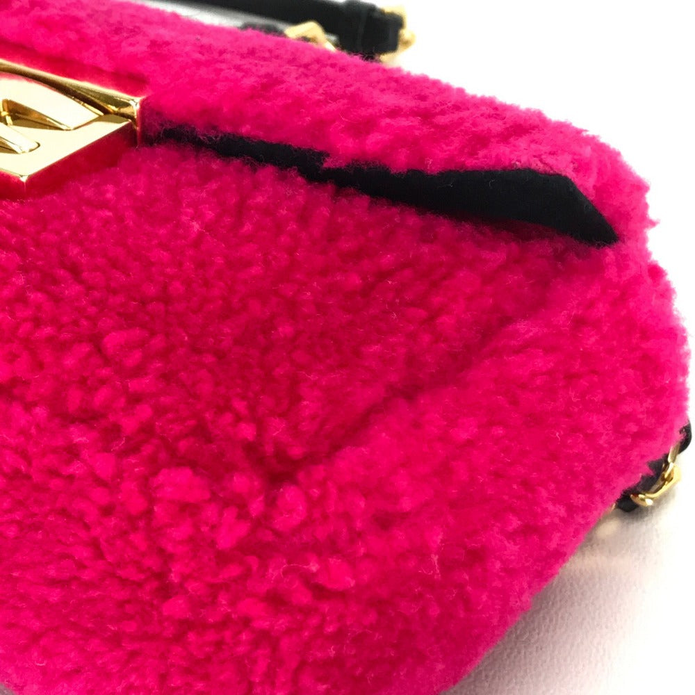 FENDI 8M0315 Mini Baguette Crossbody Pochette Shoulder Bag in Mouton, Women's, Pink and Fuchsia Pink