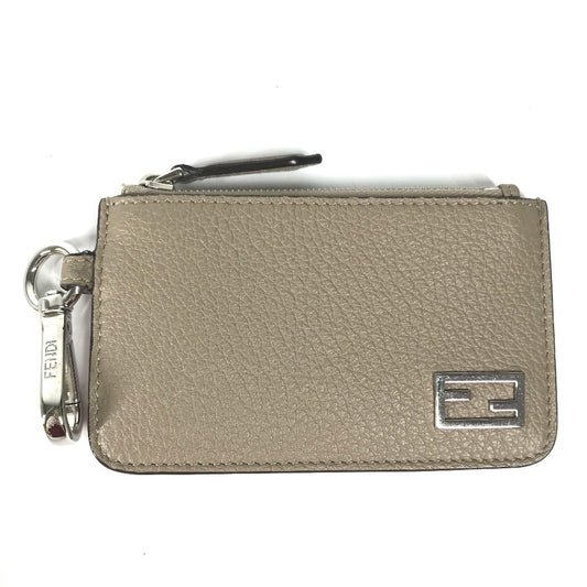 FENDI 7M0343 Two-Tone Logo Card Case/Coin Purse/Wallet/Fragment Case/Coin Case Leather Women's Beige