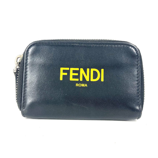 FENDI 7M0257 ロゴ ラウンドファスナー 財布 小銭入れ バイカラー コインケース レザー メンズ ブラック