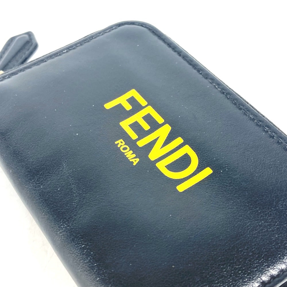 FENDI 7M0257 ロゴ ラウンドファスナー 財布 小銭入れ バイカラー コインケース レザー メンズ ブラック